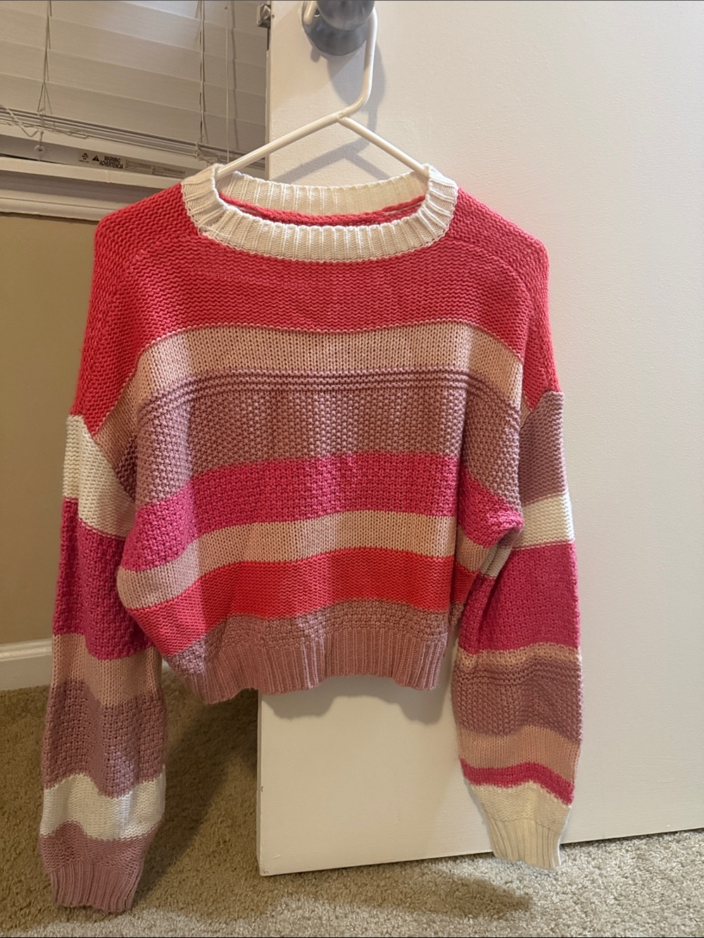 Striped Crewneck Sweater in Pink and Cream